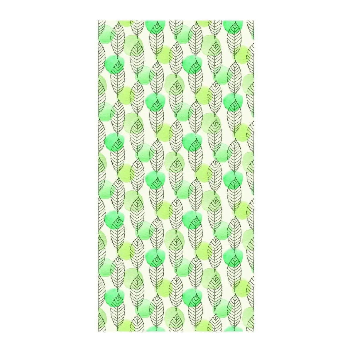 Stylish etched glass film featuring a leaf design in green and white, adding privacy and elegance to any space.