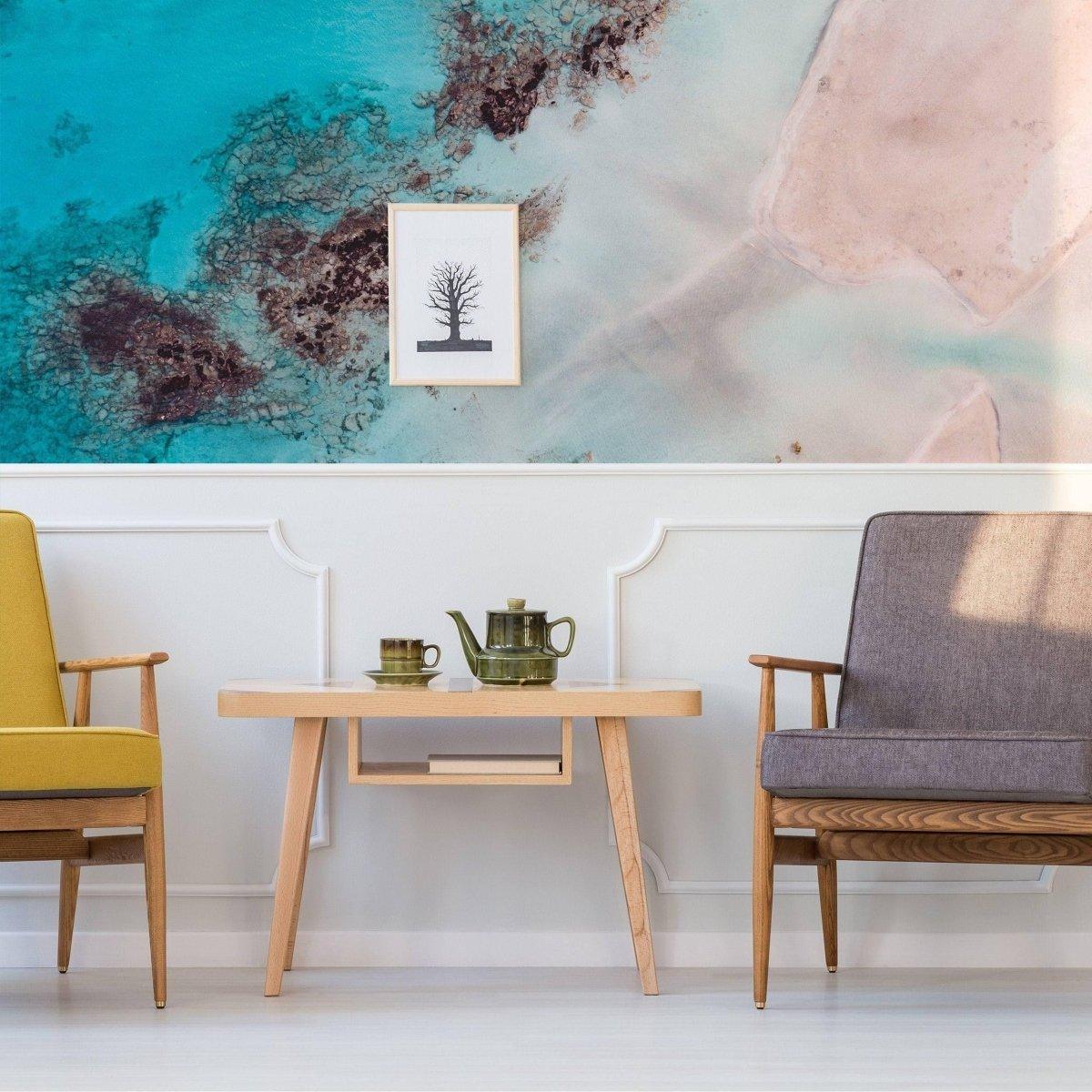 Stylish living room featuring beautiful marble wall covering and modern seating, perfect for elegant home decor.