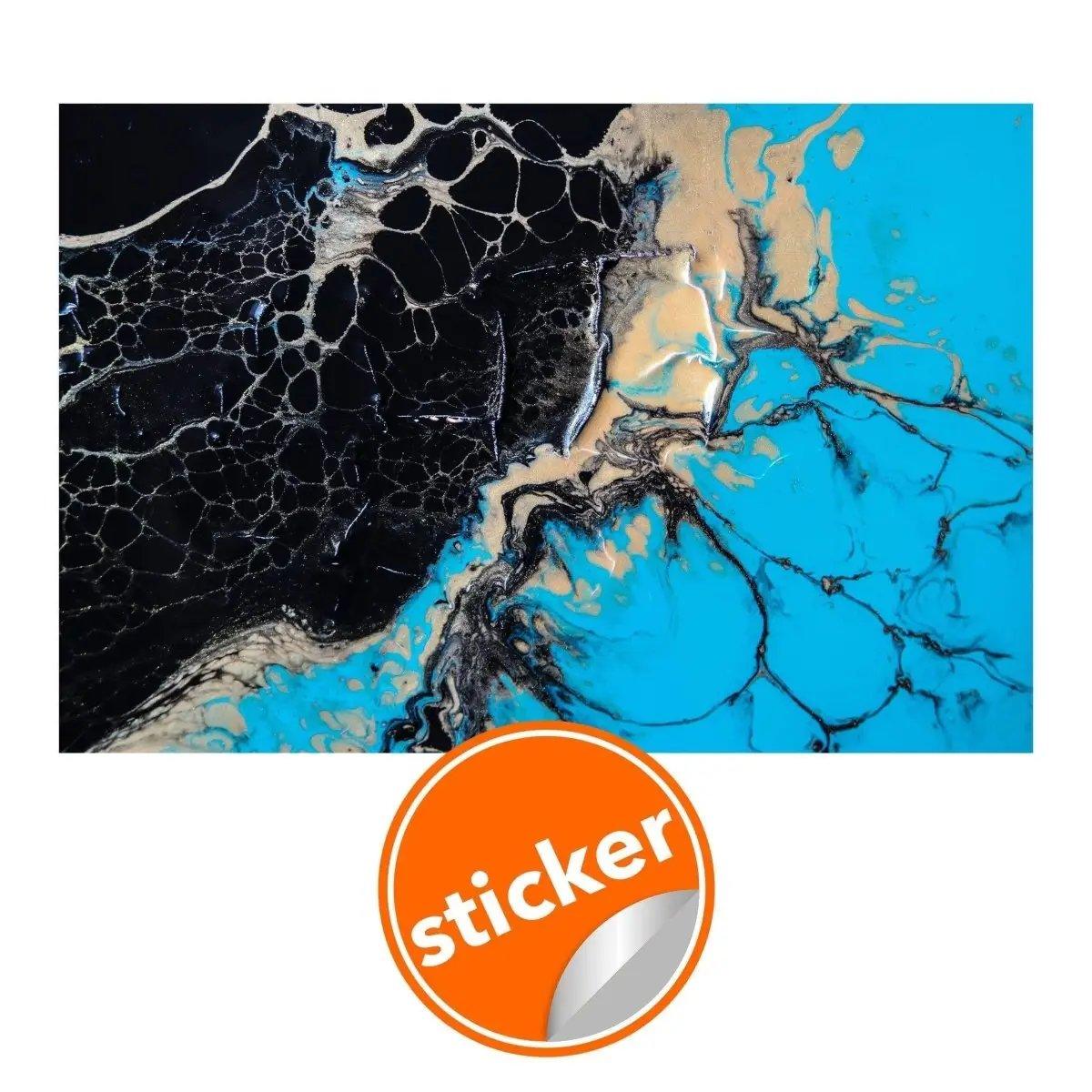 Elegant Marble Vinyl Wallpaper Sticker design in blue and black with a stylish sticker logo.