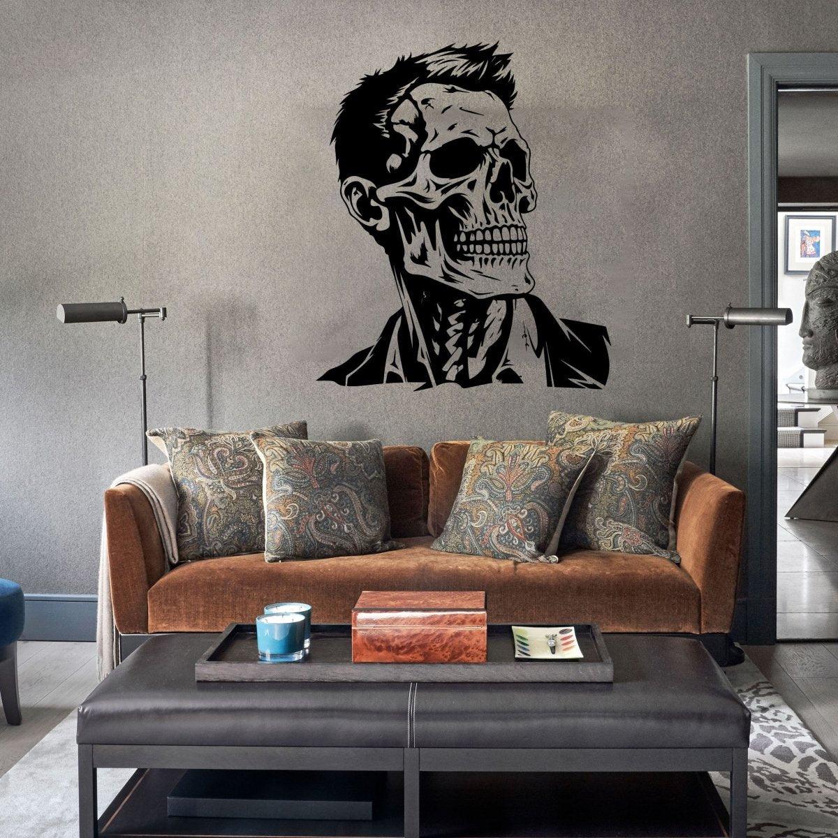Chic skull wall sticker design featuring a refined skeleton face, perfect for Halloween decor.
