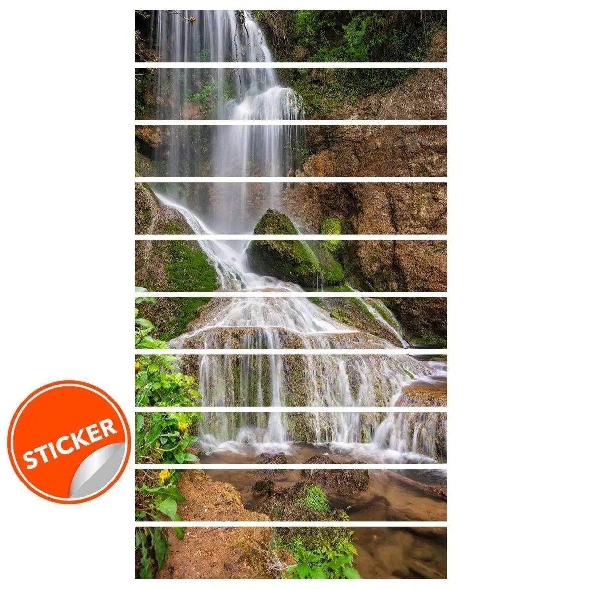 Stylish staircase wall decals featuring a serene waterfall design for home decor enhancement.