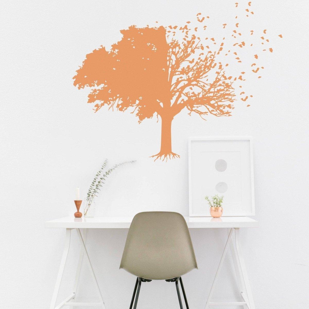 Chic wall sticker of an orange tree silhouette with leaves, perfect for home decor and transformation.