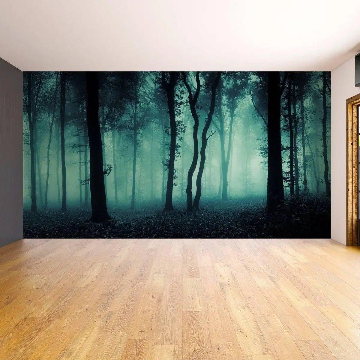 Foggy forest mural wall art, transforming your space into an enchanting woodland scene.