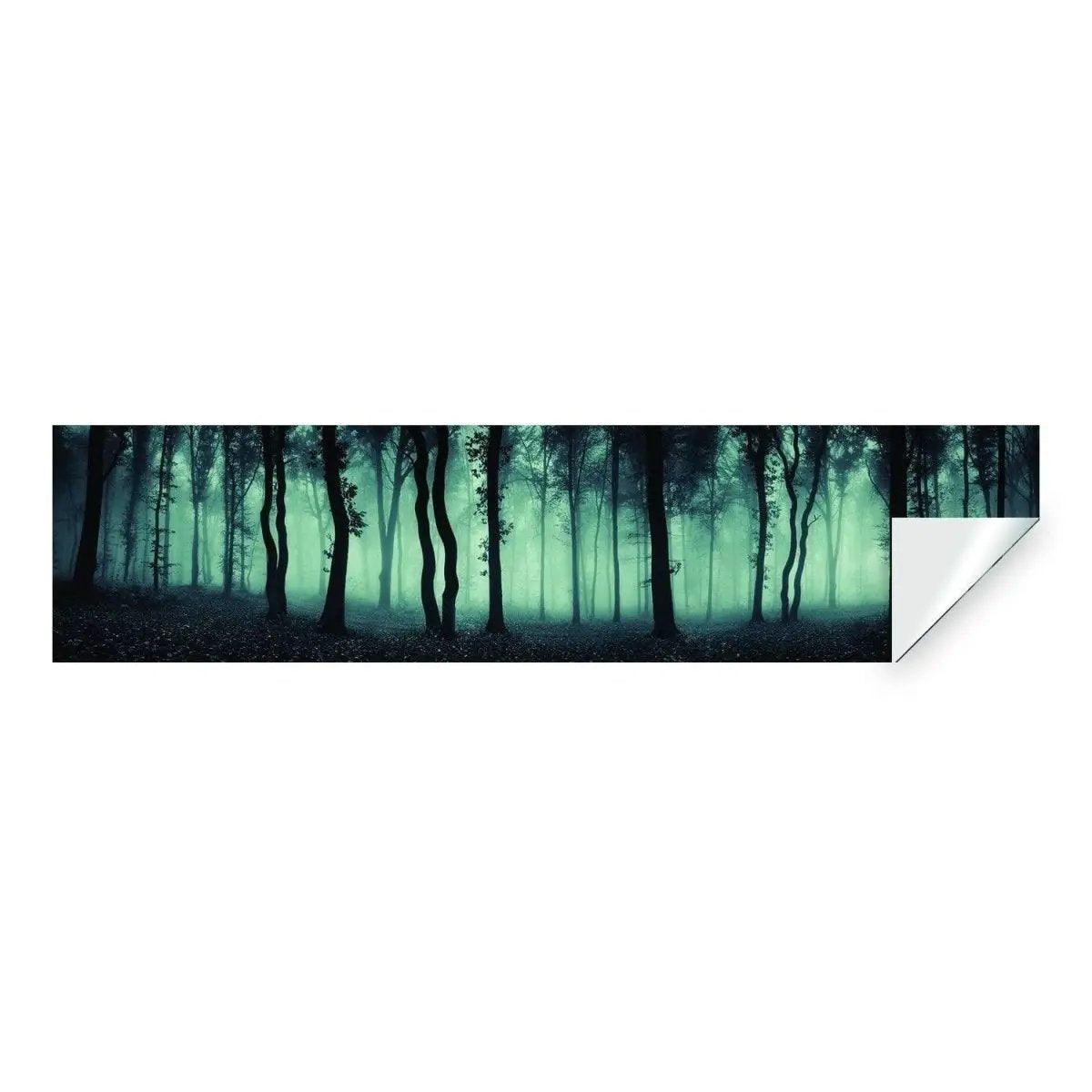 Enchanting foggy forest mural sticker, perfect wall art for transforming your space into a serene woodland atmosphere.