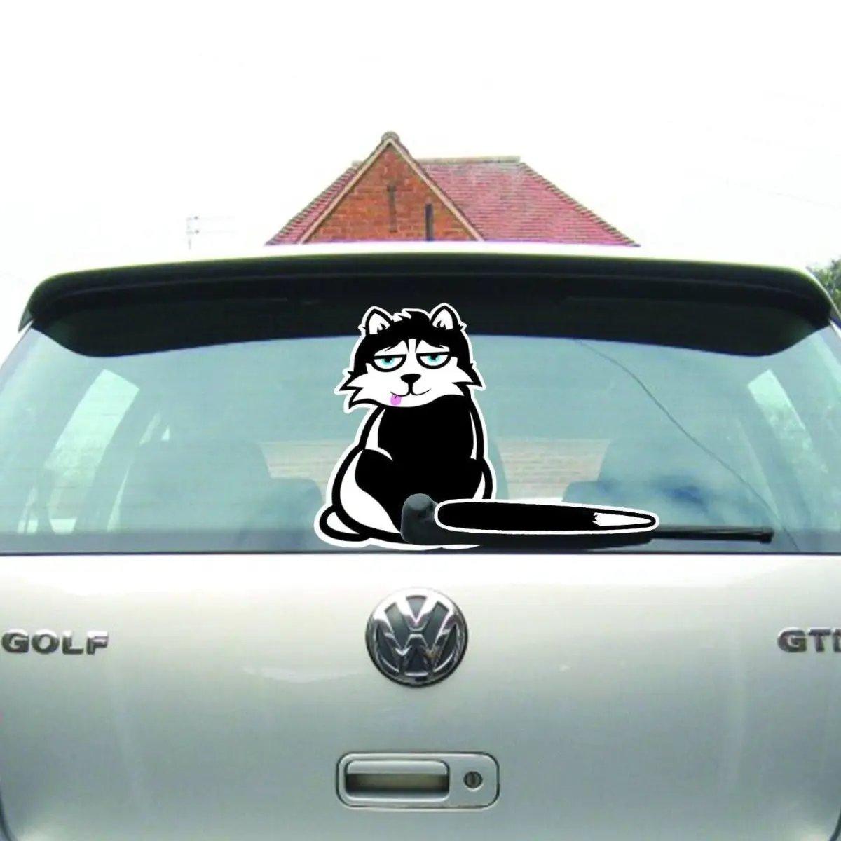 Feline fun car sticker on rear window, featuring a cute cartoon cat design for car decoration.