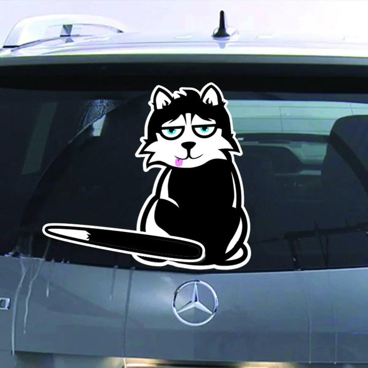 Feline Fun car sticker on rear window, featuring a cute cartoon cat design for car decoration.