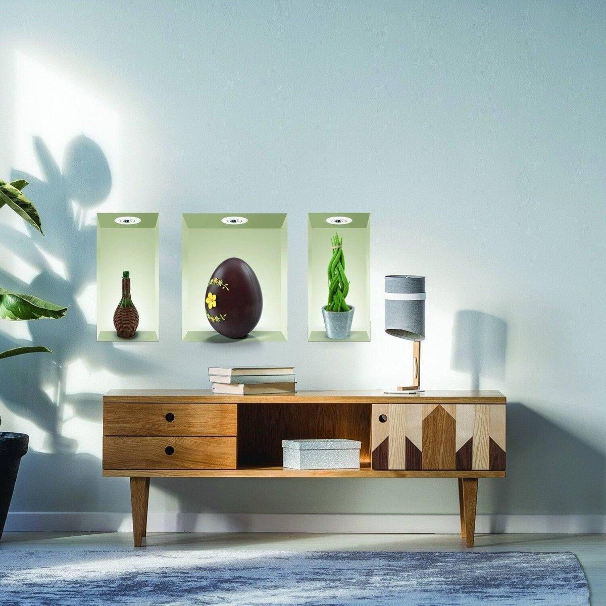 Modern living room showcasing elegant wall decor and stylish furniture with unique accents.