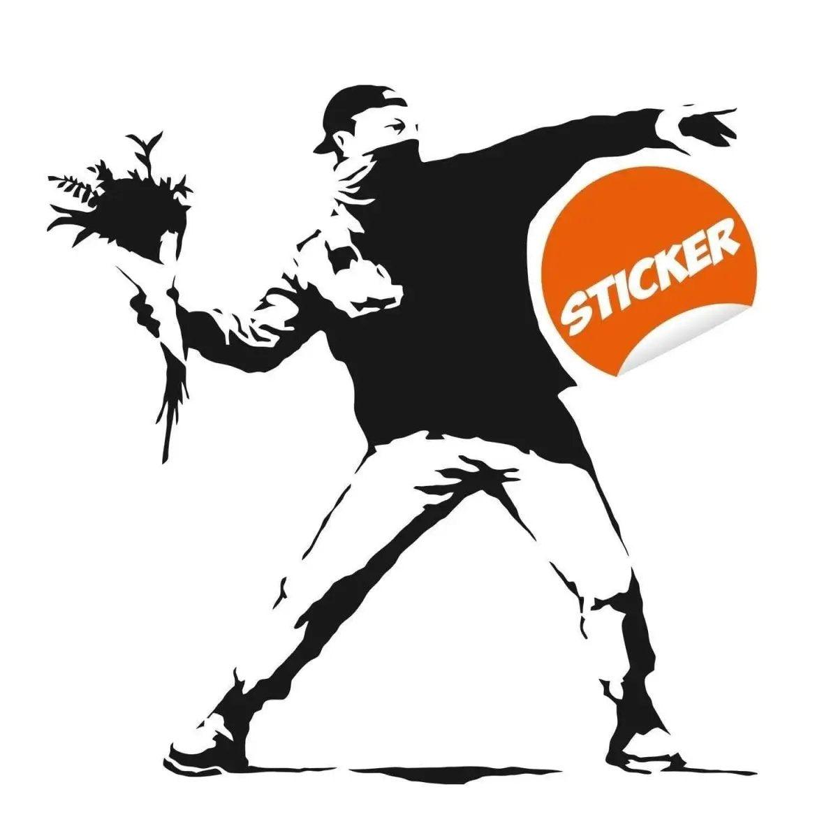 Artistic floral wall decal featuring a figure throwing flowers, ideal for enhancing any creative space.