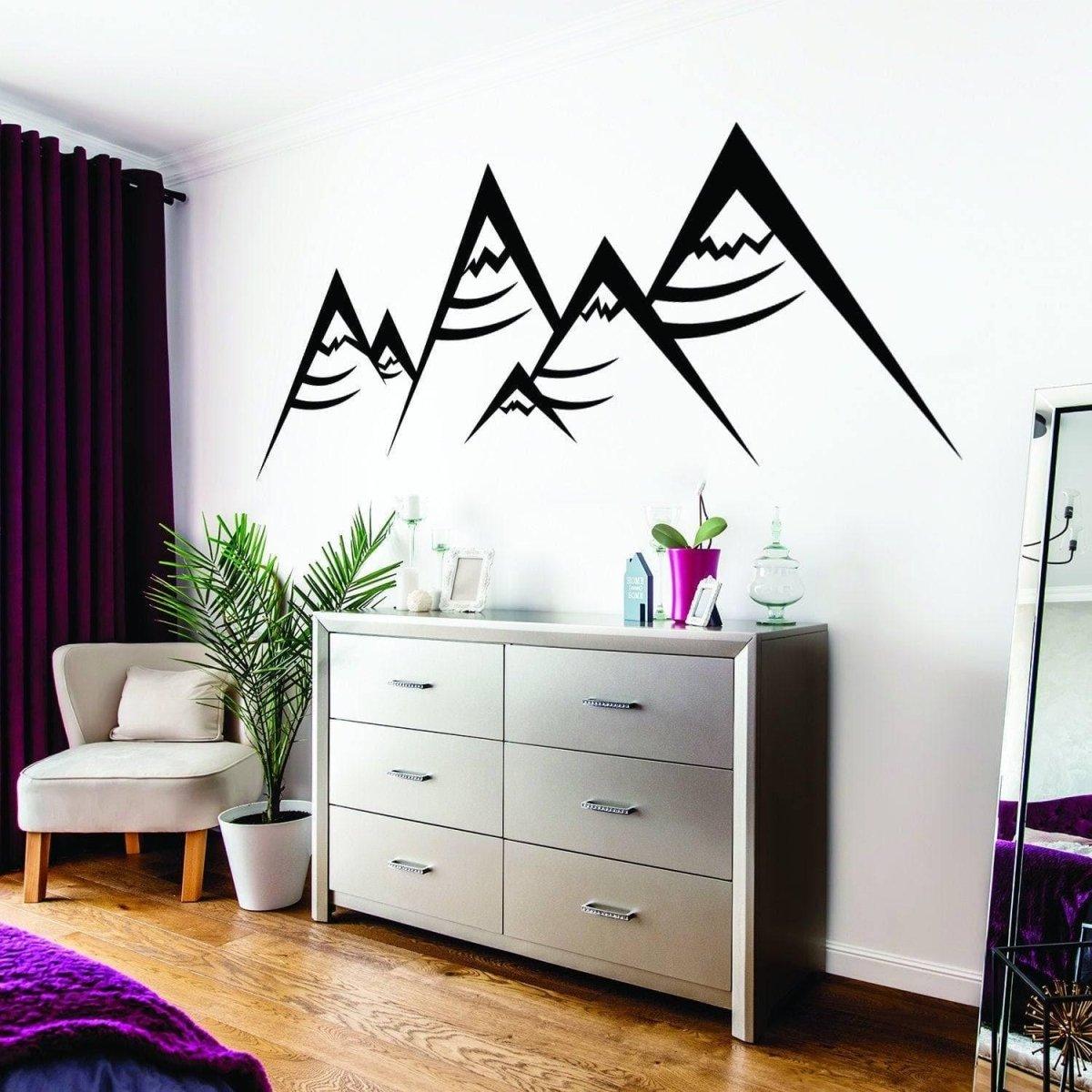 Boho modern vinyl wall decal featuring geometric peaks design on a stylish bedroom wall.