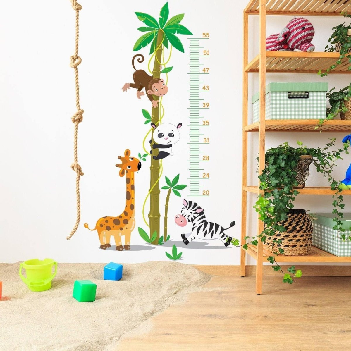 Giraffe wall sticker growth measurement tracker decal with jungle animals for kids' height chart