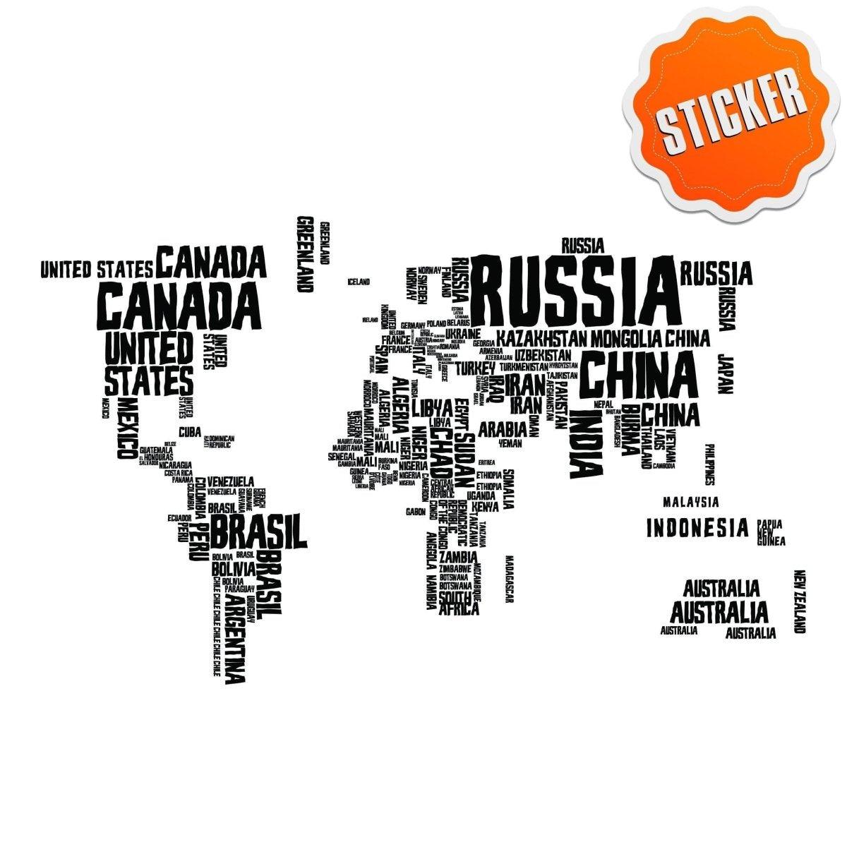 World Expedition wall sticker featuring word art of countries globally, showcasing adventure and wanderlust.