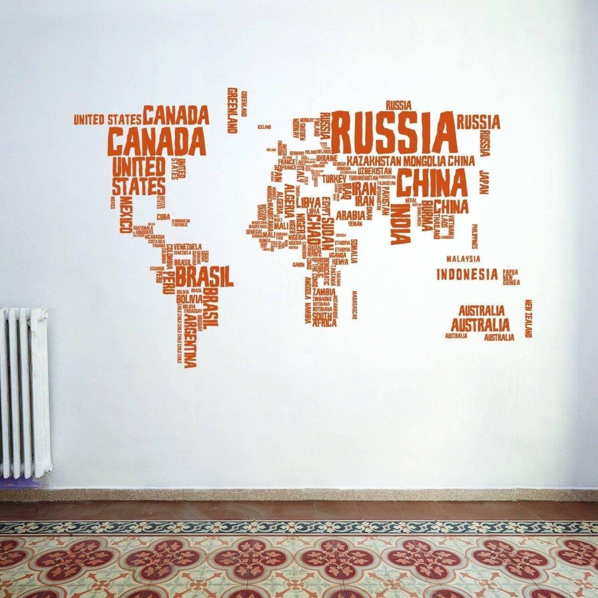 World Expedition Wall Sticker featuring a world map design with country names in an artistic layout.