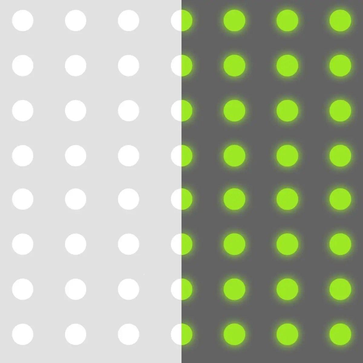Glow in the dark dot wall stickers in bright green and white, perfect for enhancing galaxy decor.