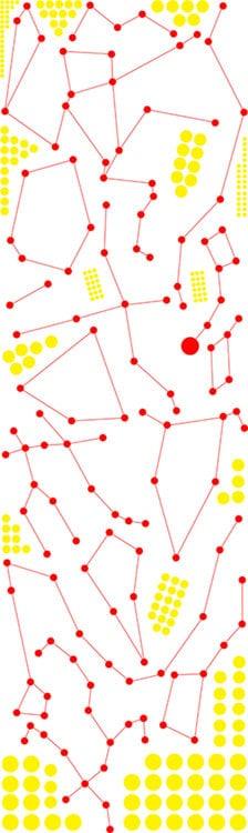 Colorful constellation wall decal design with red lines and yellow dots, perfect for celestial-themed decor.