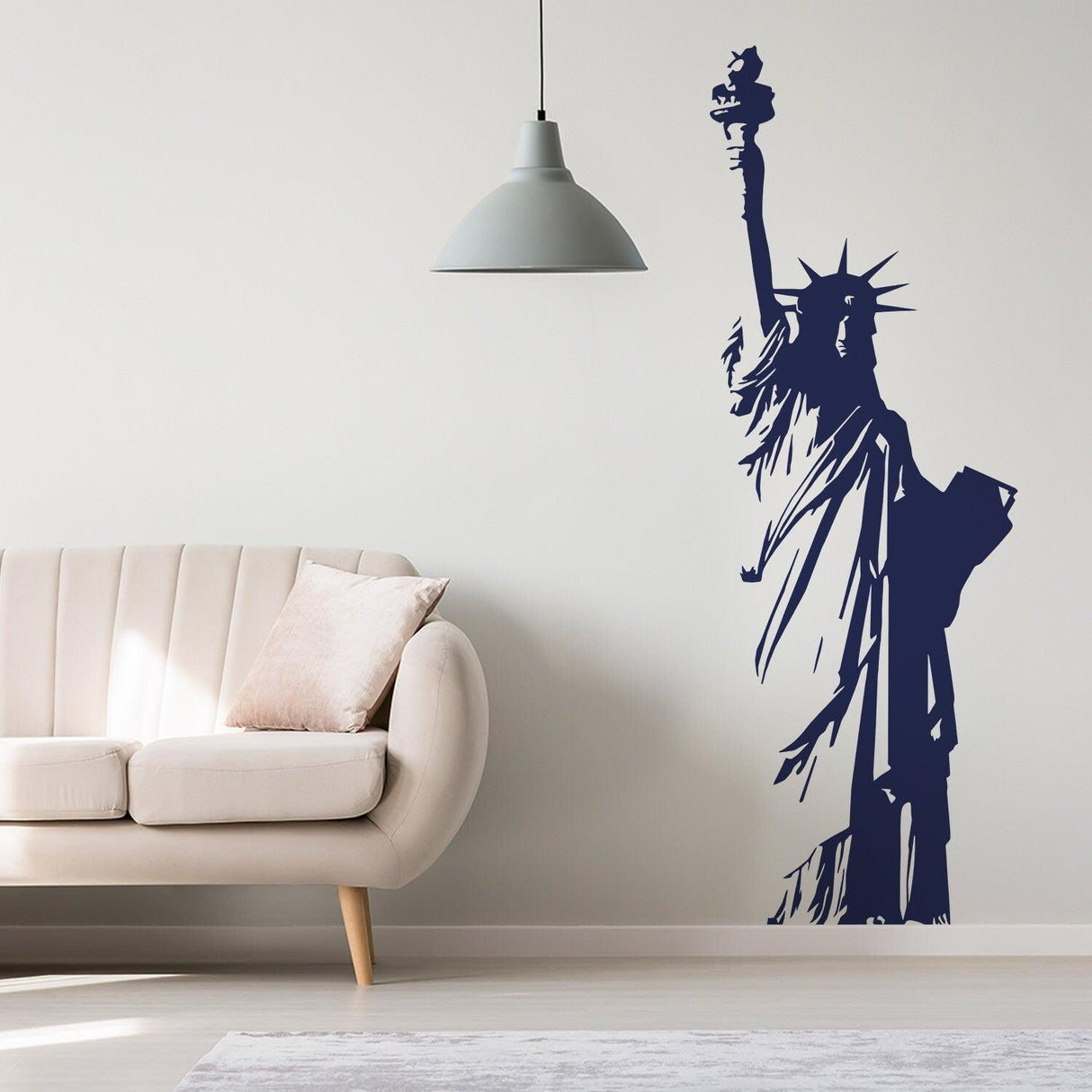 Statue of Liberty wall sticker in a modern living room, showcasing iconic American art.