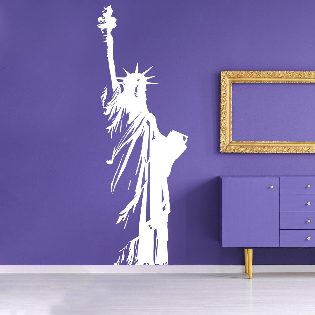 Statue of Liberty wall decal on a purple wall, showcasing iconic design and art for home decor.