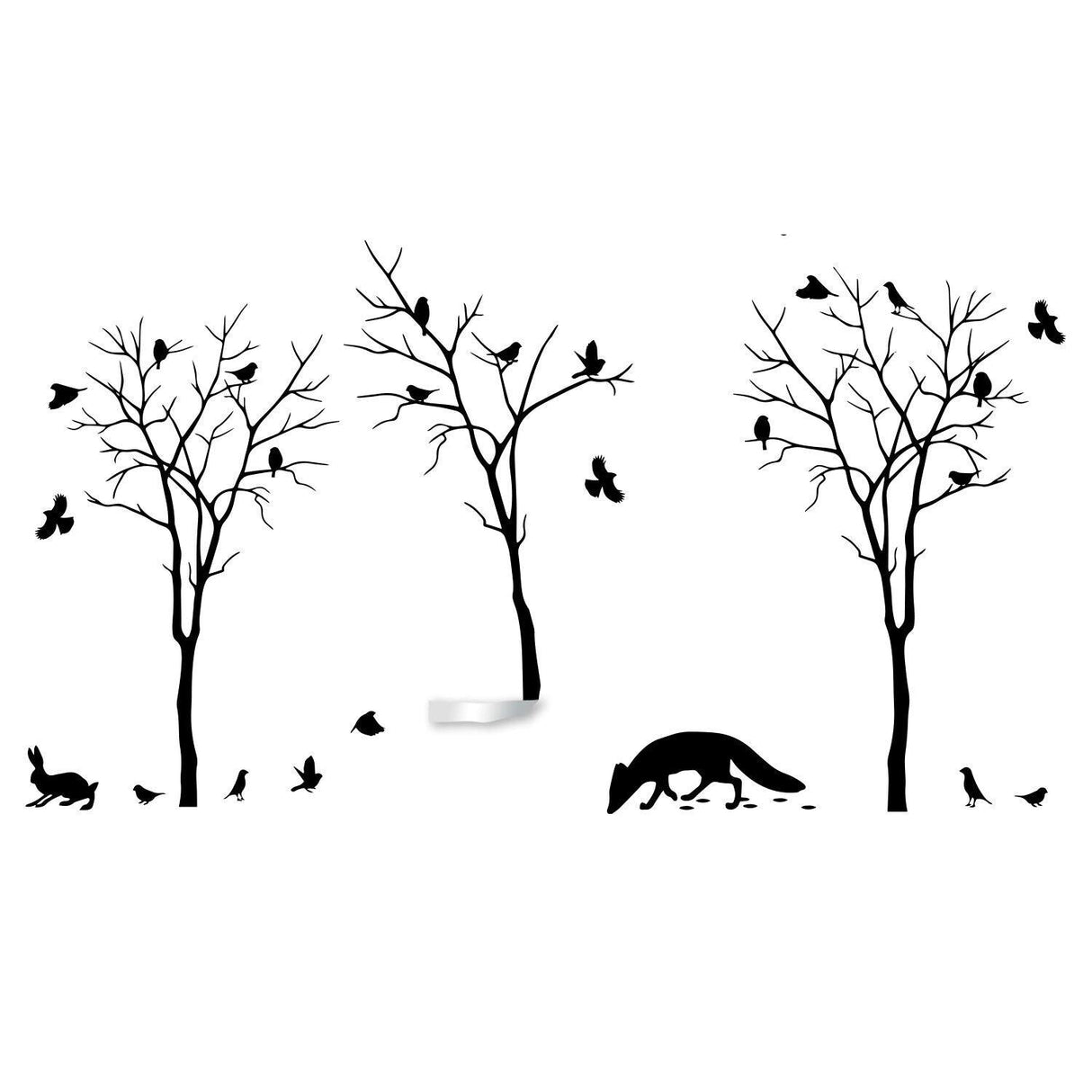 Die-cut vinyl stickers featuring trees, birds, and animals in a nature-inspired design.