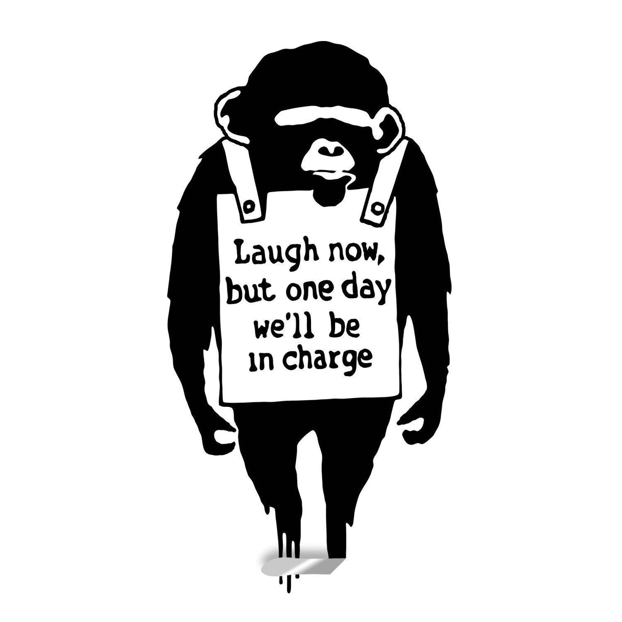 Banksy Monkey wall sticker design featuring a cheeky monkey holding a sign with a thought-provoking quote.