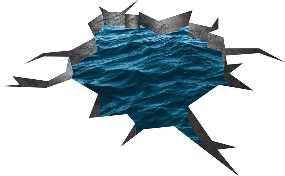 3D effect blue sea wall sticker with porthole view creating a realistic ocean scene in room decor.
