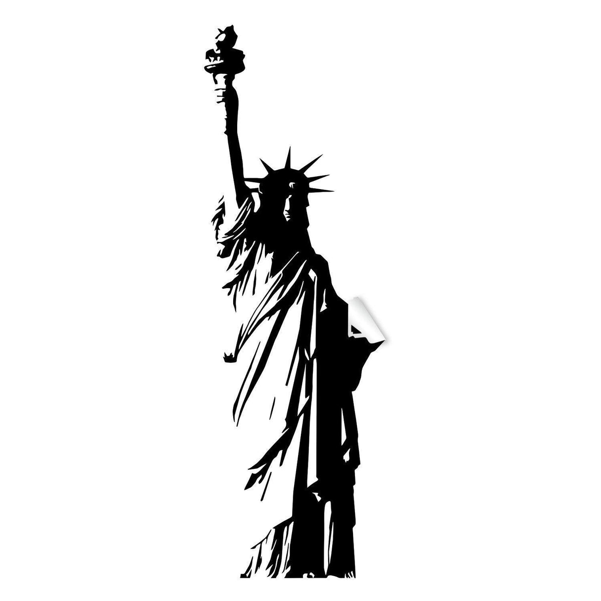 Black and white silhouette of the Statue of Liberty, iconic symbol of freedom and hope in the USA.