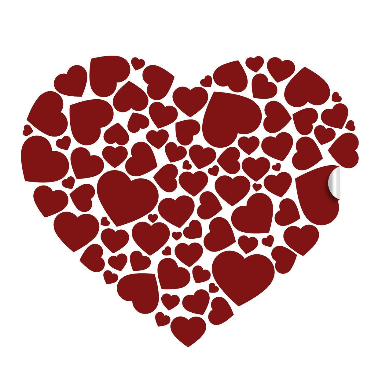 Red heart design made of various smaller hearts, perfect for Valentine's Day decorations or love-themed crafts.