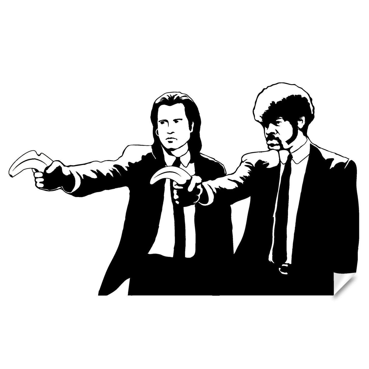 Banksy-style Pulp Fiction sticker featuring two iconic characters in bold black and white design.