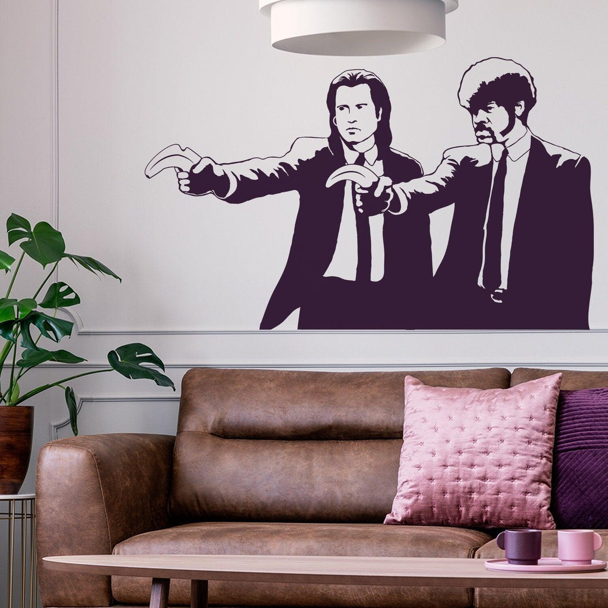 Banksy Pulp Fiction Sticker wall art featuring iconic movie characters in unique stencil design, adding edgy style to any room.