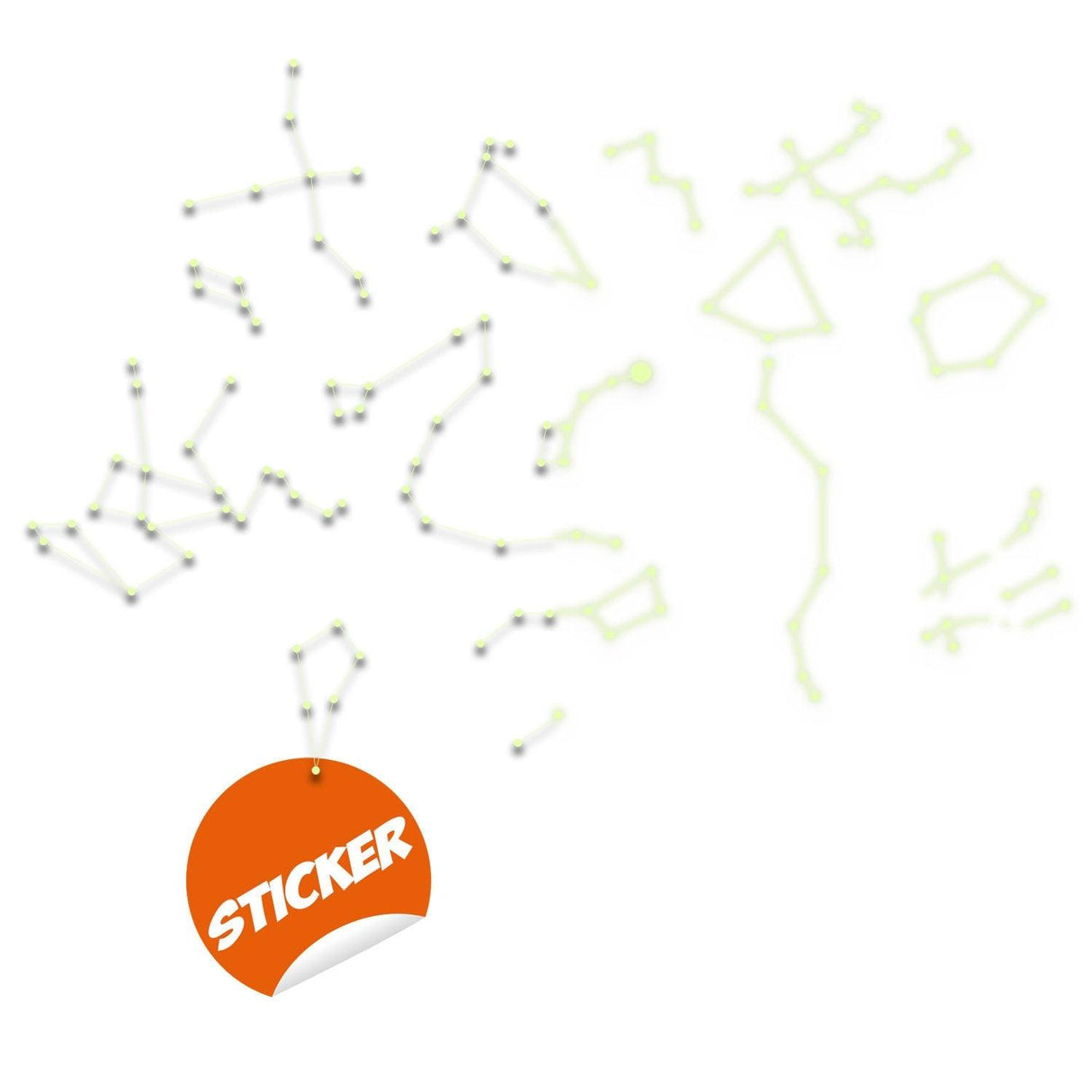 Glow in the dark vinyl ceiling decal featuring glowing constellations and lines, ideal for night sky decoration.