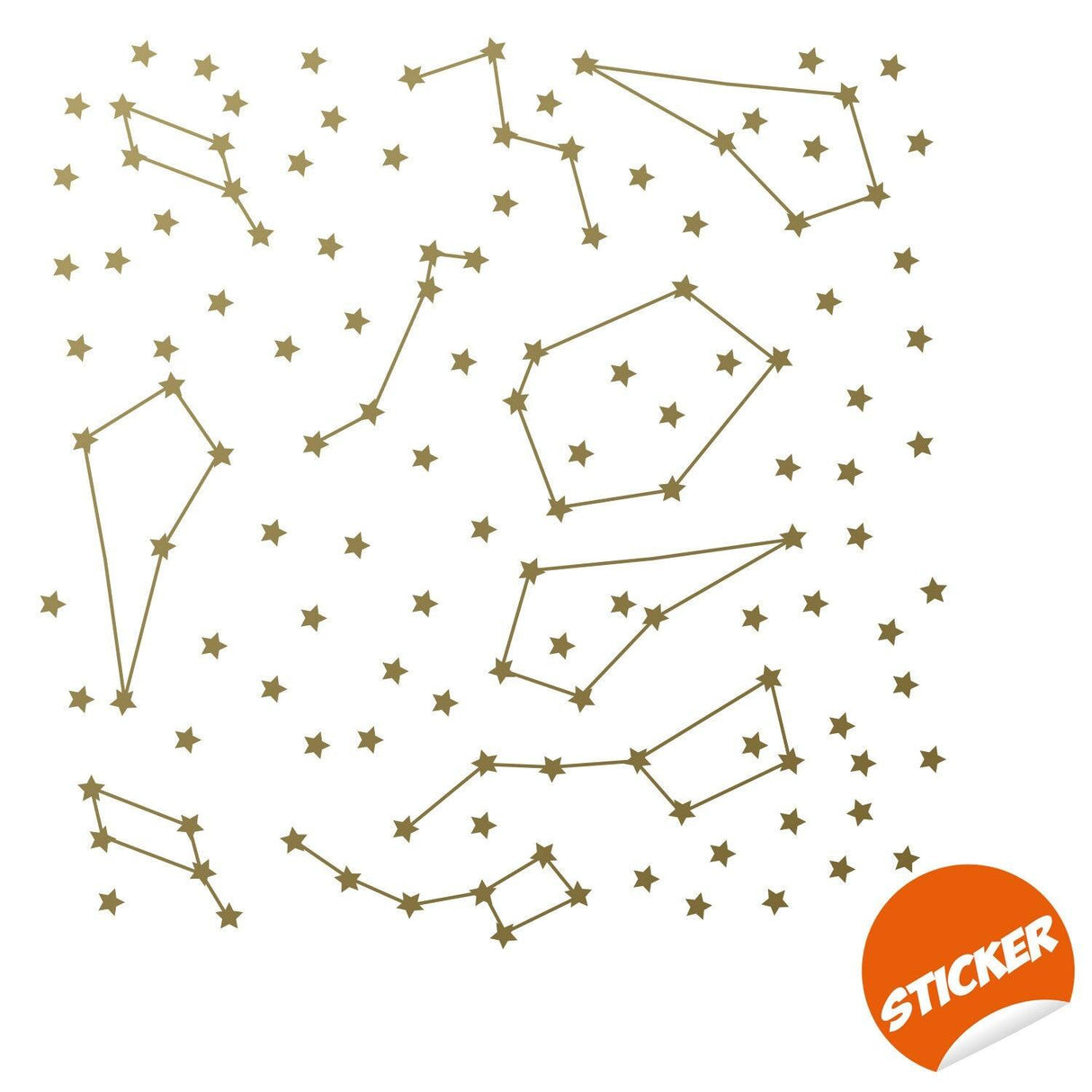Gold vinyl wall stickers of zodiac constellations and stars, perfect for adding celestial decor to any room.