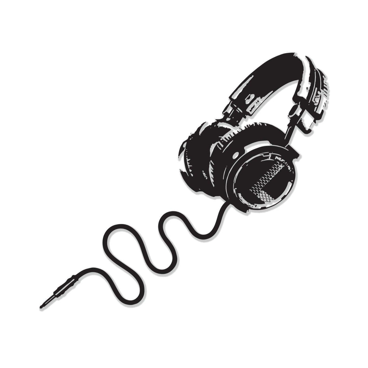 Die cut vinyl wall sticker of stylish headphones with a winding cable, perfect for music lovers and DJs.