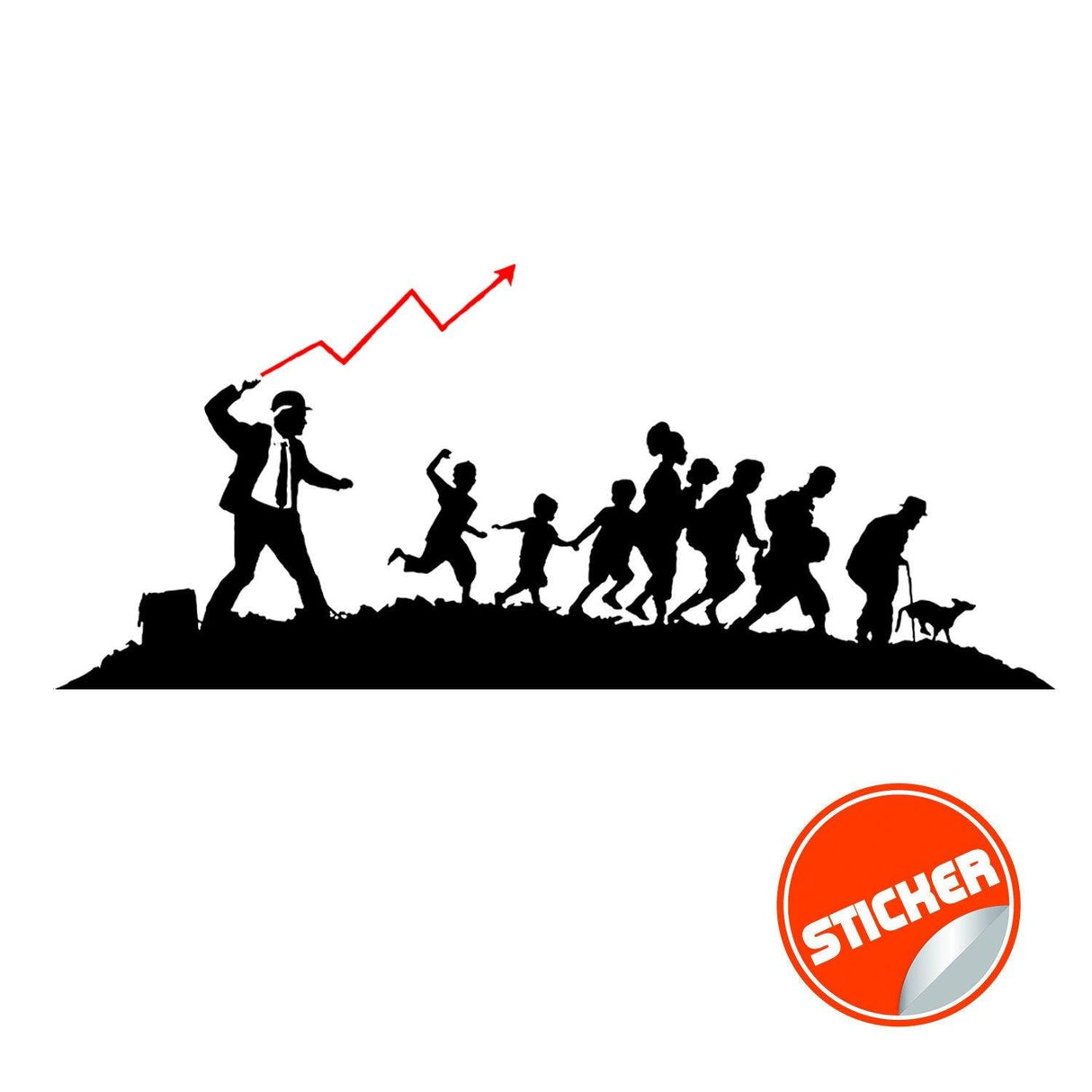 Banksy Businessman vinyl wall sticker featuring a businessman leading a group of children, symbolizing growth and inspiration.