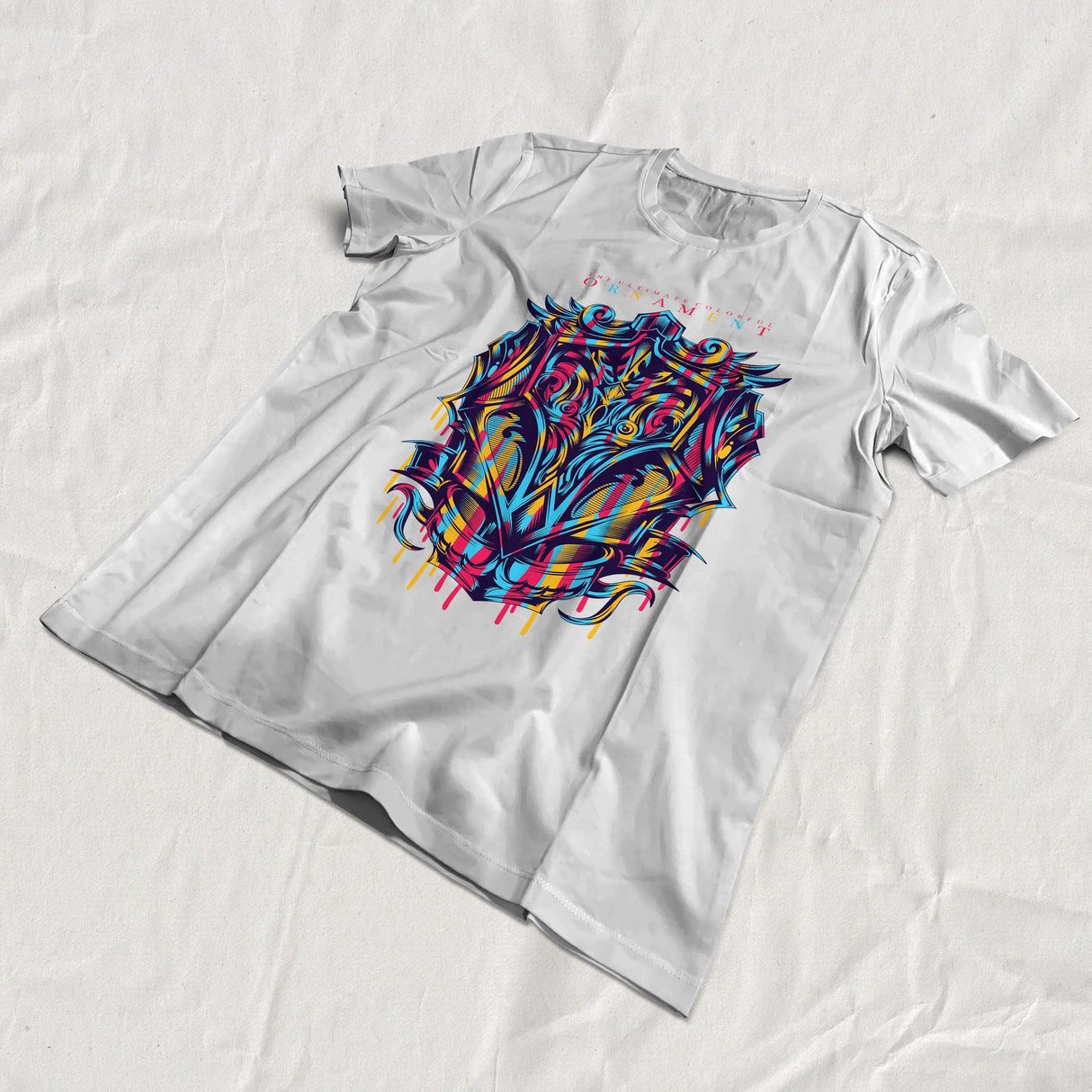 Custom DYE t-shirt featuring vibrant color abstract design, perfect for personalized heat sublimation printing.