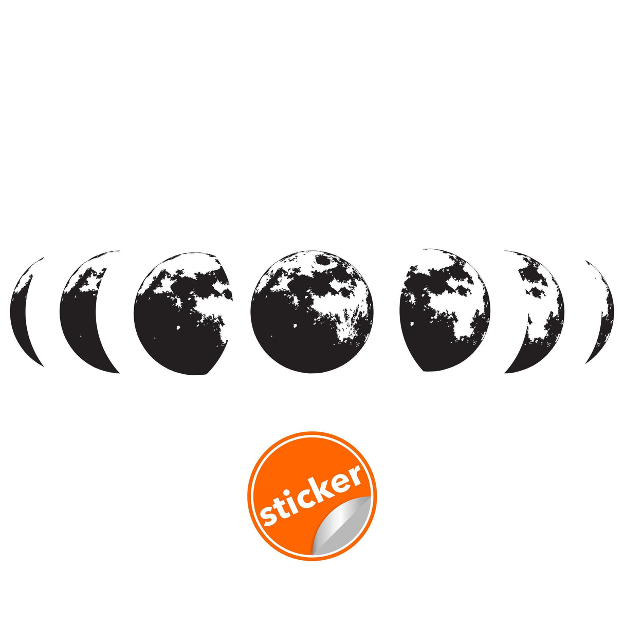 Moon phases wall decor decal sticker design, showcasing different lunar stages for home decoration.