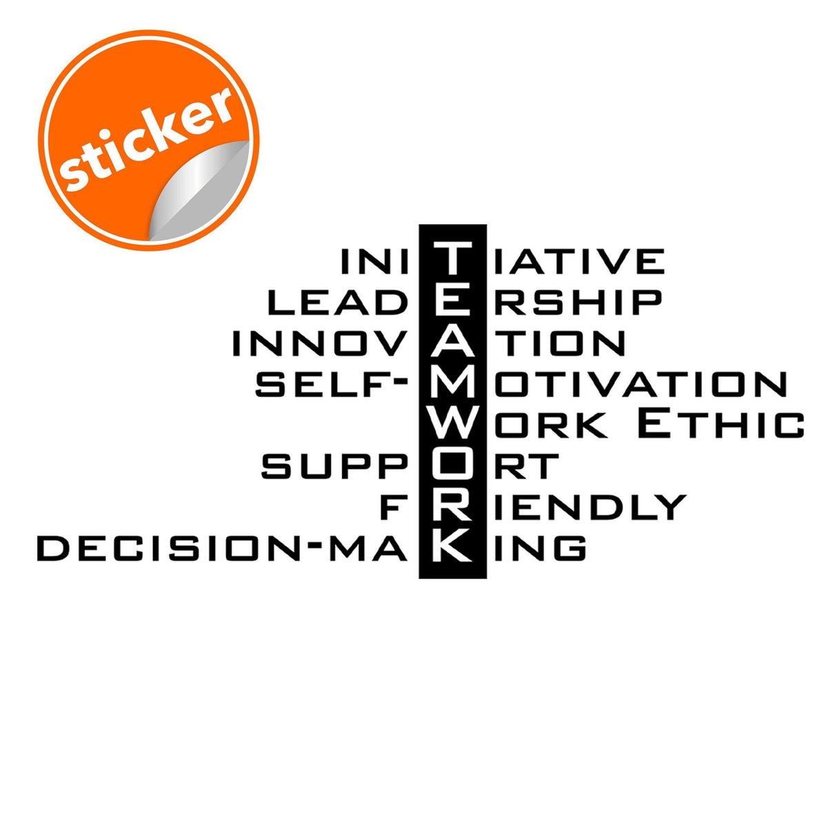 Teamwork wall office sticker featuring motivational words like leadership, innovation, and support, ideal for workplace inspiration.