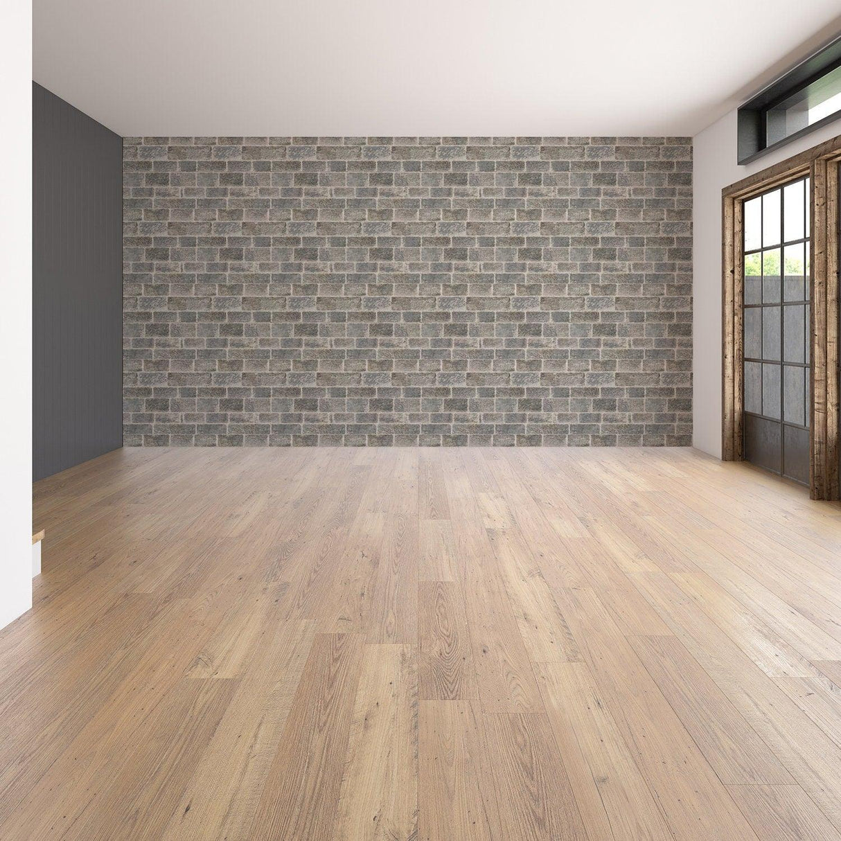 Living room featuring stylish brick self adhesive wallpaper with a realistic 3D stone effect.