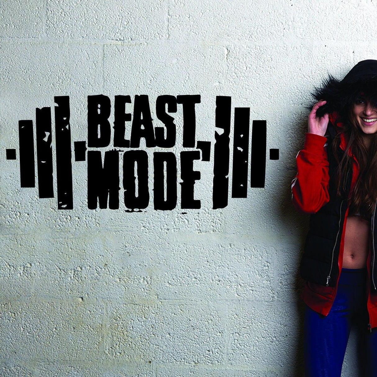 Fitness gym wall decal with 'Beast Mode' inspirational quote, perfect for motivating workouts.
