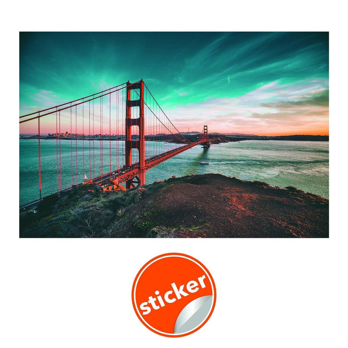 California Golden Gate Bridge wallpaper sticker showcasing vibrant colors and stunning details in a vinyl print.
