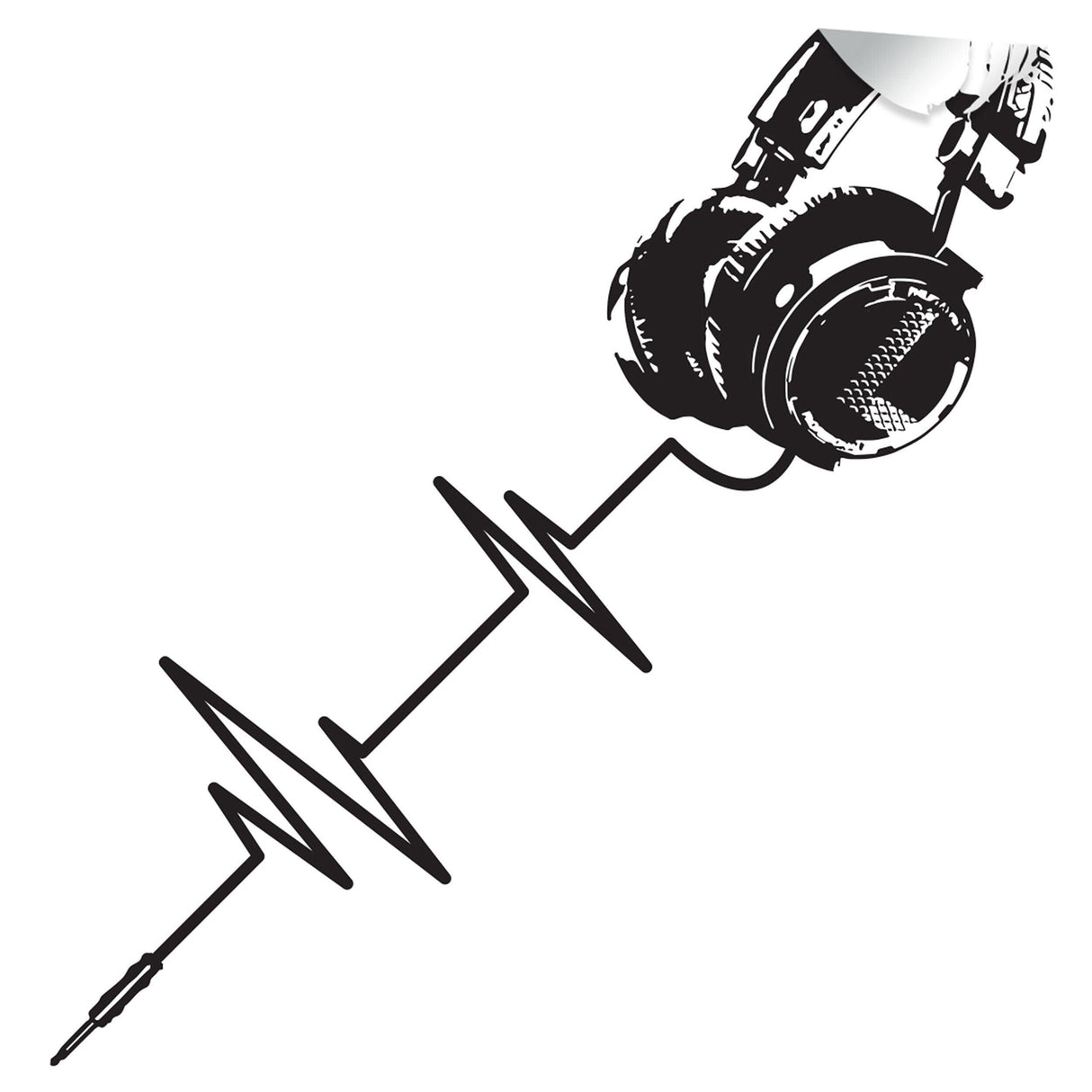 Black and white vinyl sticker of DJ headphones with a soundwave design, perfect for music lovers' room decor.