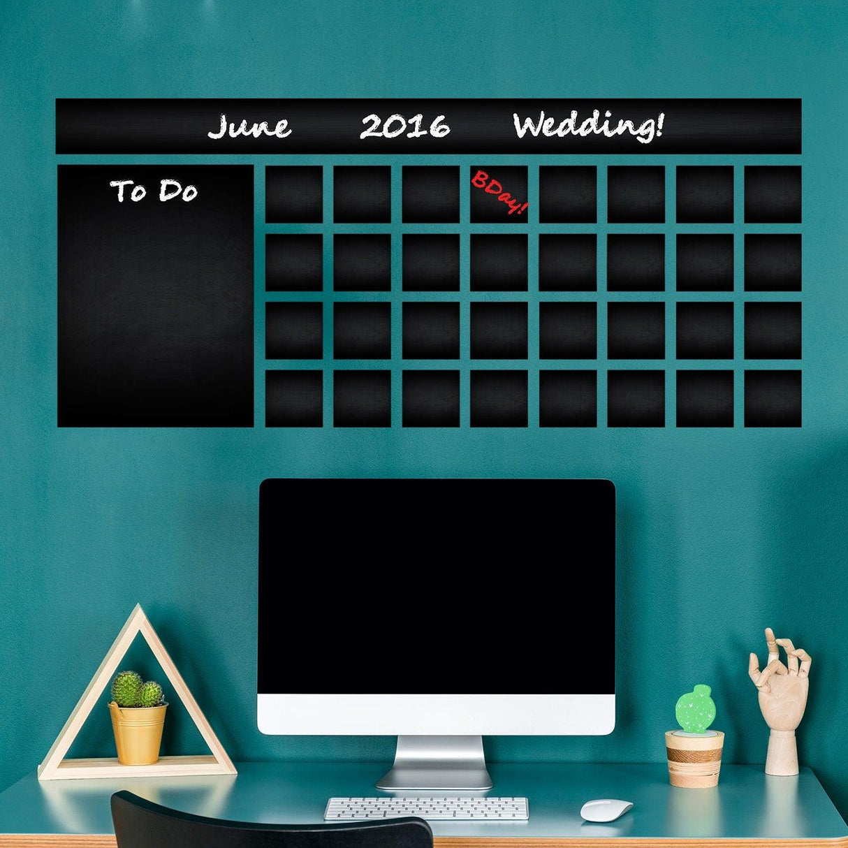 Chalkboard wall planner with monthly calendar and to-do section, perfect for organizing tasks and events.