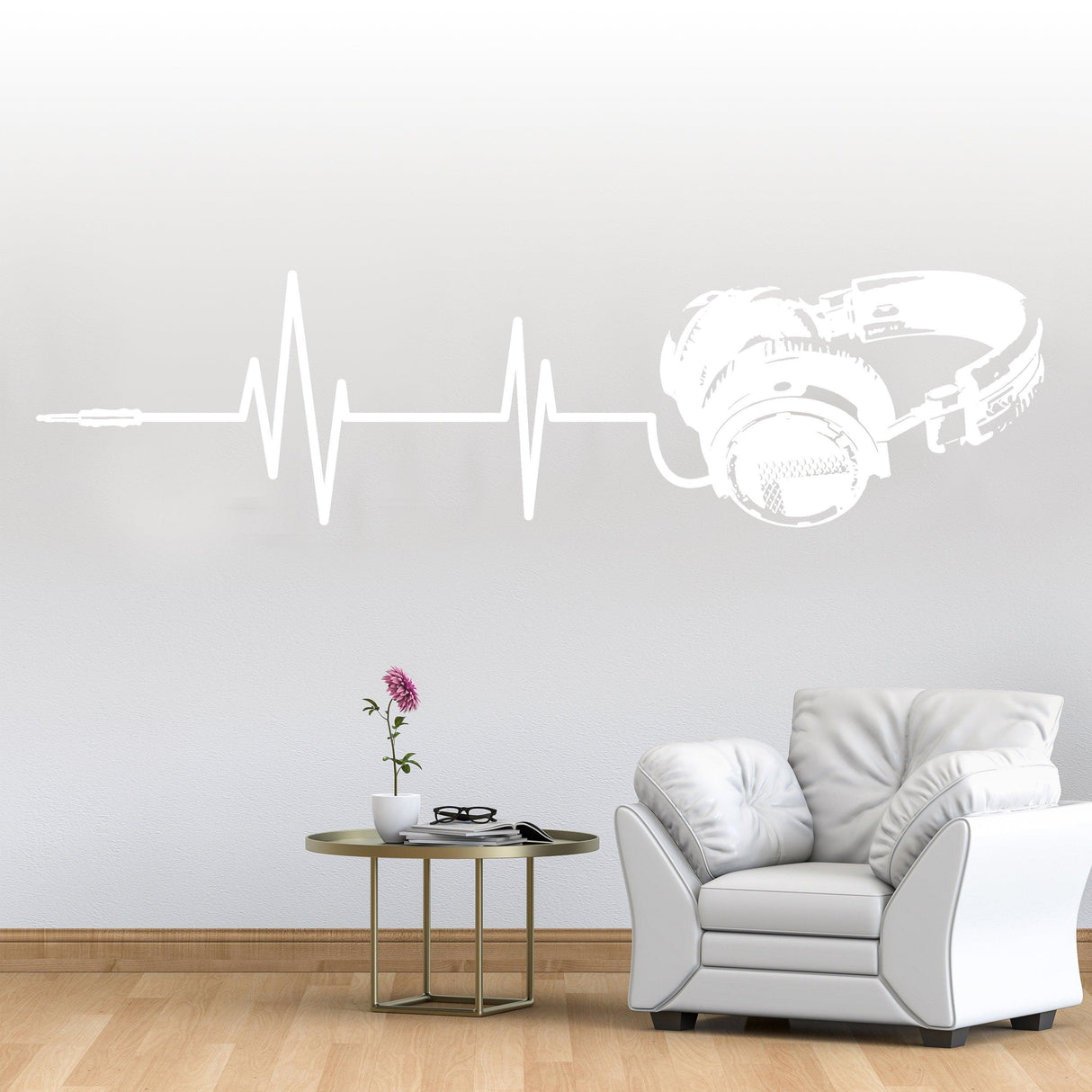 Glow in dark headphone wall sticker with audio waveform design, perfect for music lovers' room decor.