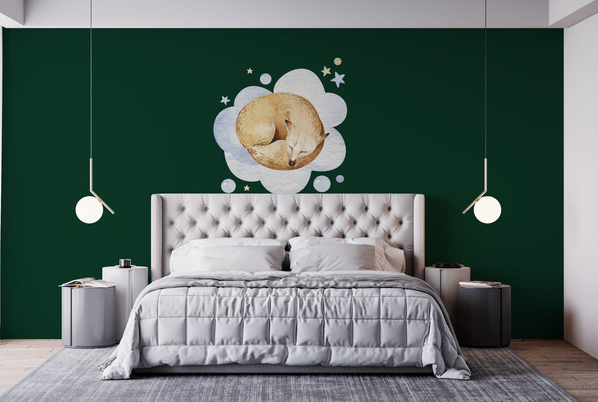 Baby nursery wall decor sticker featuring adorable animal and cloud design in a stylish bedroom setting.