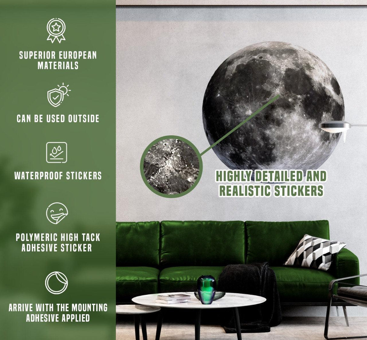 Full Moon Wall Decal featuring highly detailed and realistic design, ideal for indoor and outdoor use.