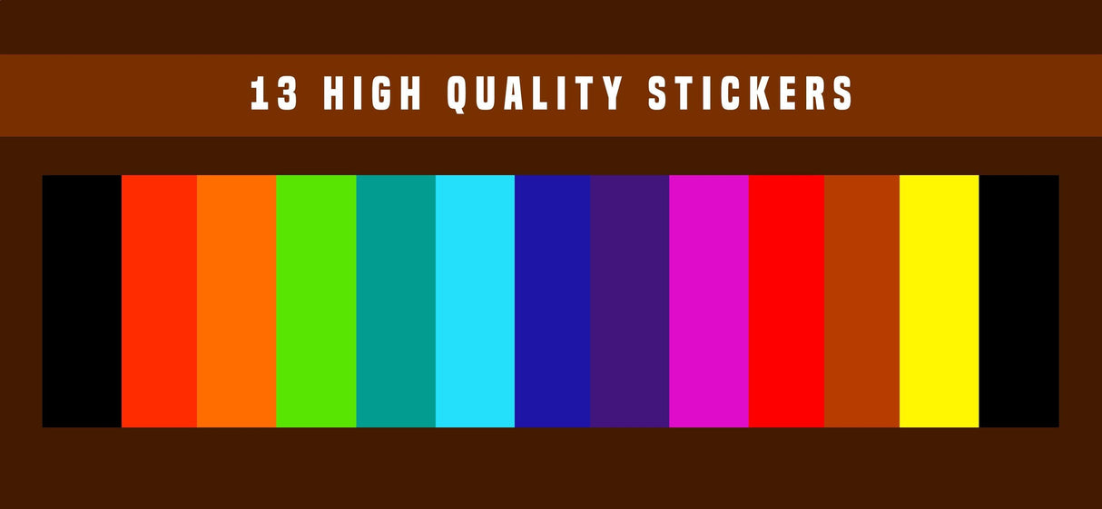 Set of 13 high-quality rainbow stickers for decorating stair risers and adding vibrant colors.