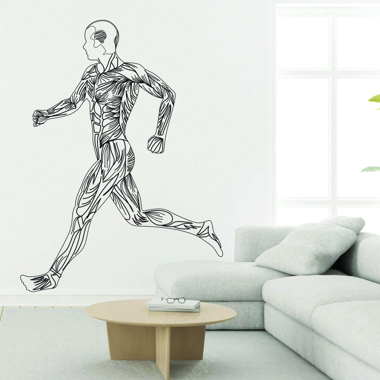Mens body silhouette wall decal of a runner, perfect for gym and office decor, showcasing fitness inspiration.