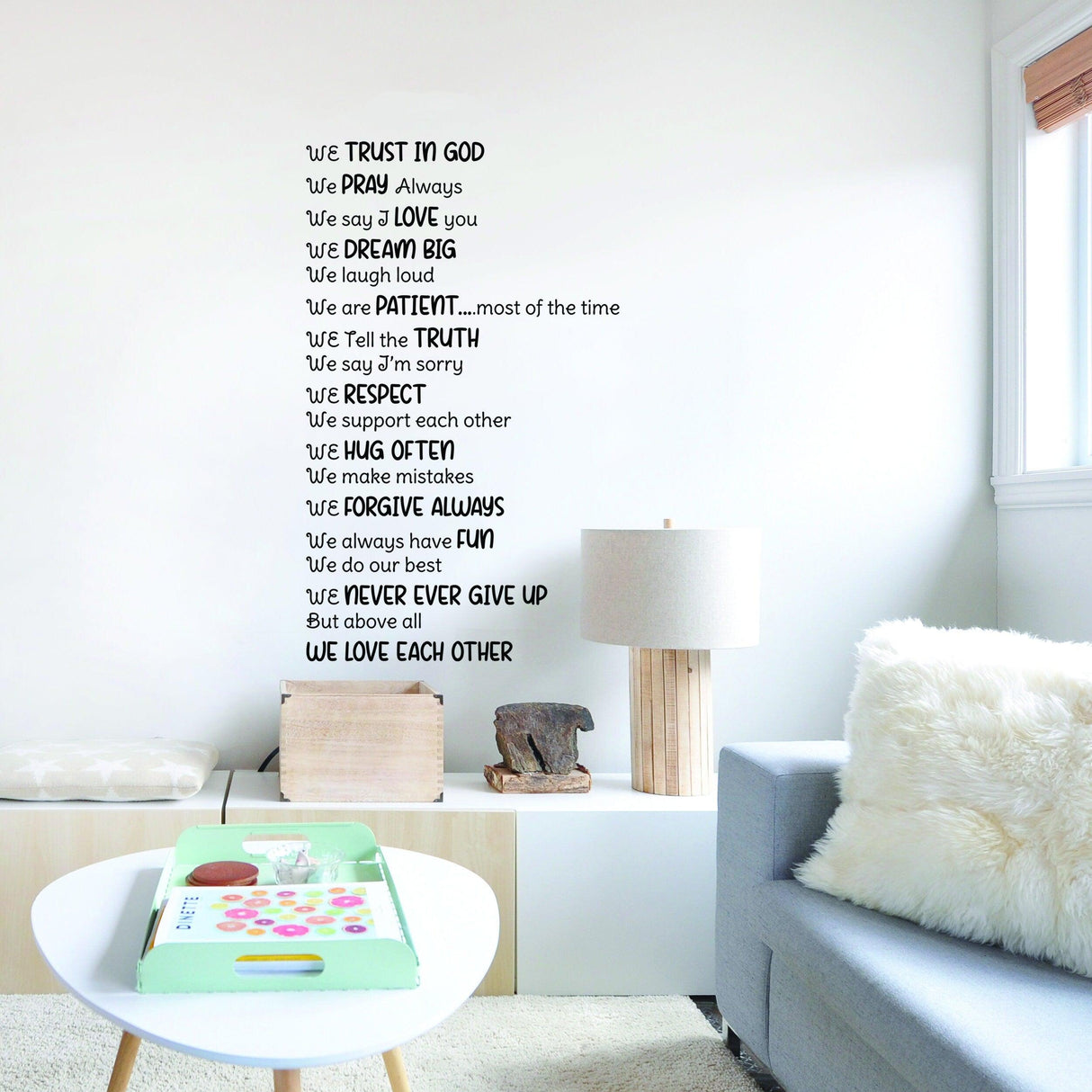 Inspirational Christian wall vinyl sticker with uplifting quotes for home decor.