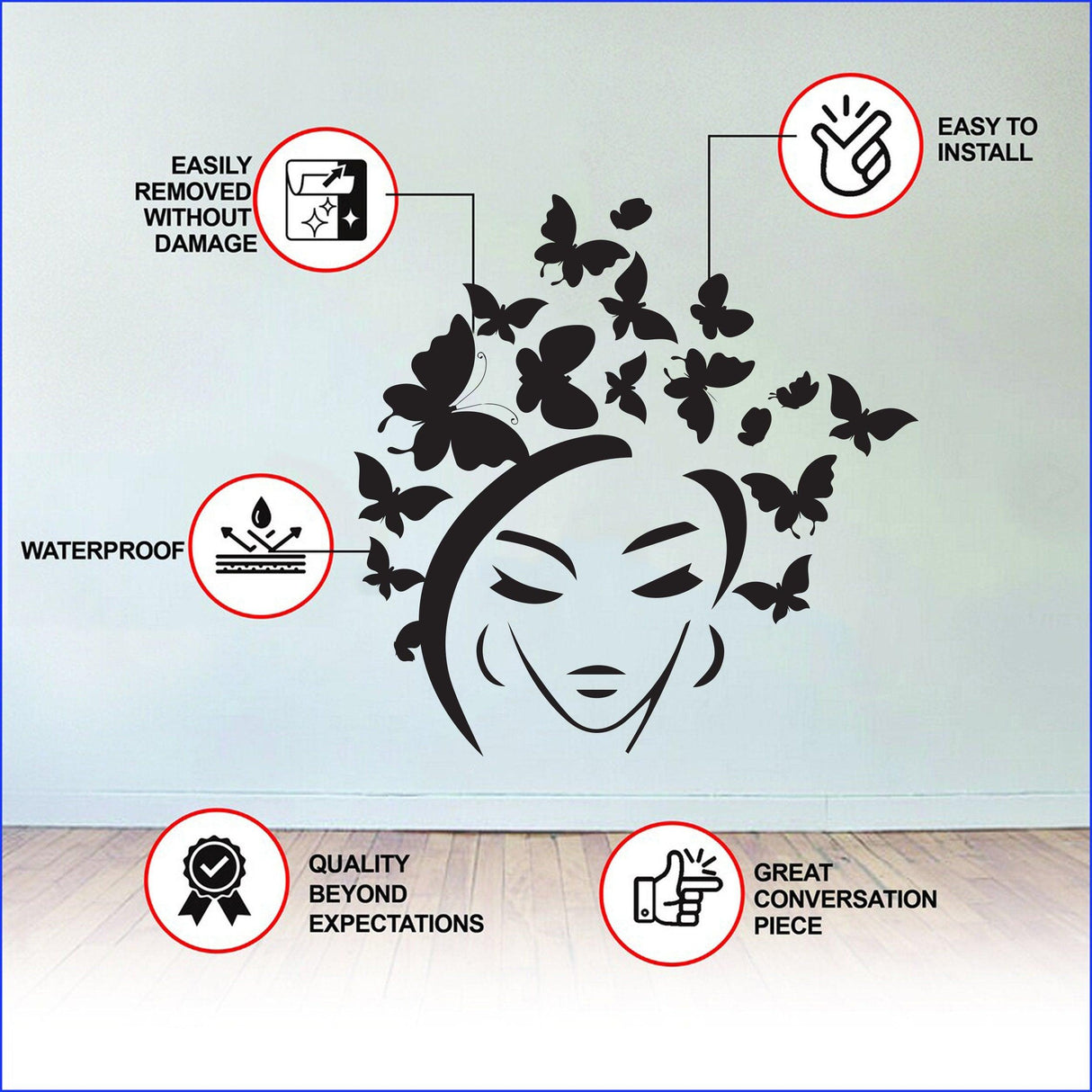 Butterflies Hair Wall Decal features easy installation, waterproof quality, and hassle-free removal, enhancing home decor.