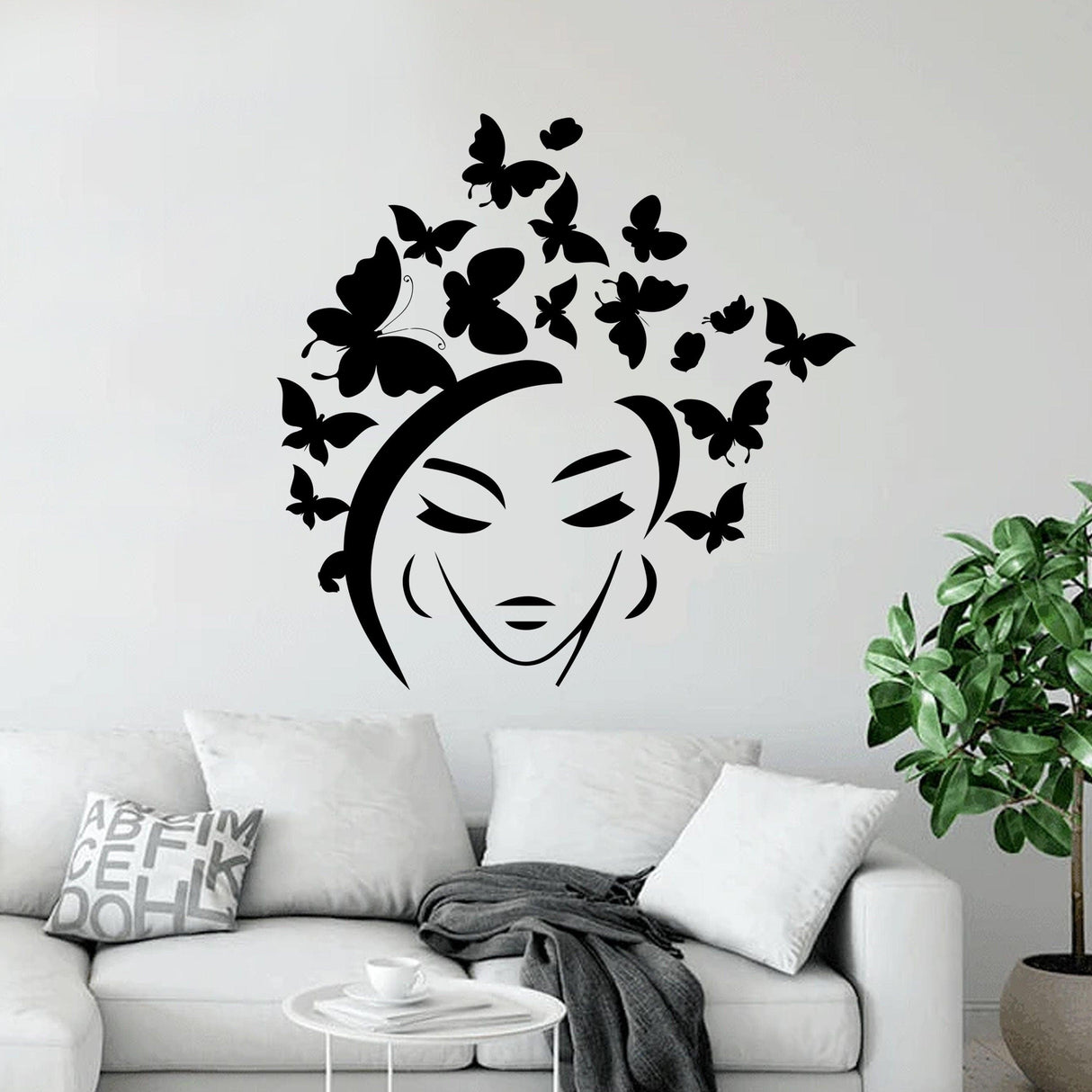 Butterflies Hair Wall Decal featuring a stylish butterfly head design for elegant home decor.
