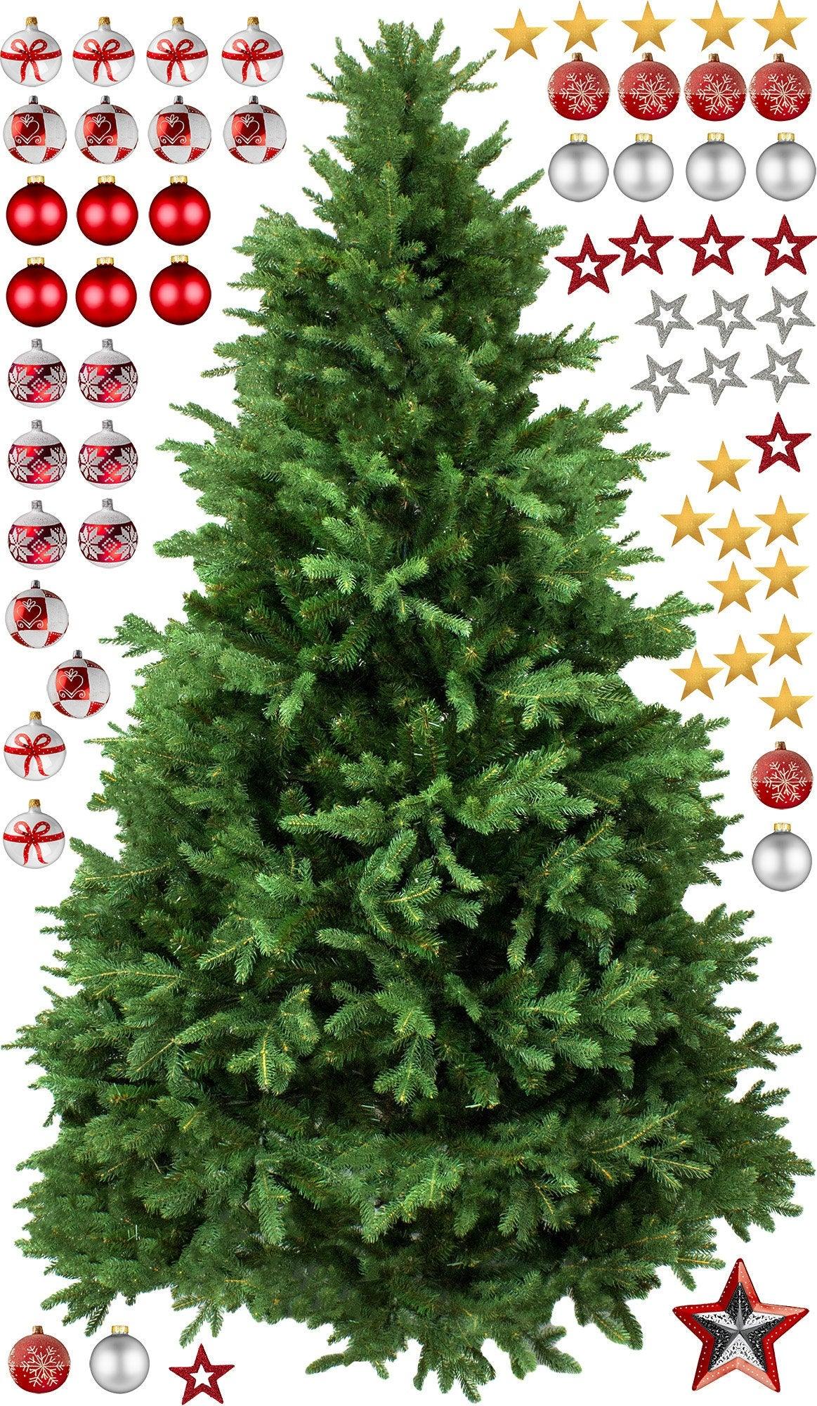Christmas tree vinyl decal with ornaments including stars, baubles, and gifts, perfect for holiday decoration.