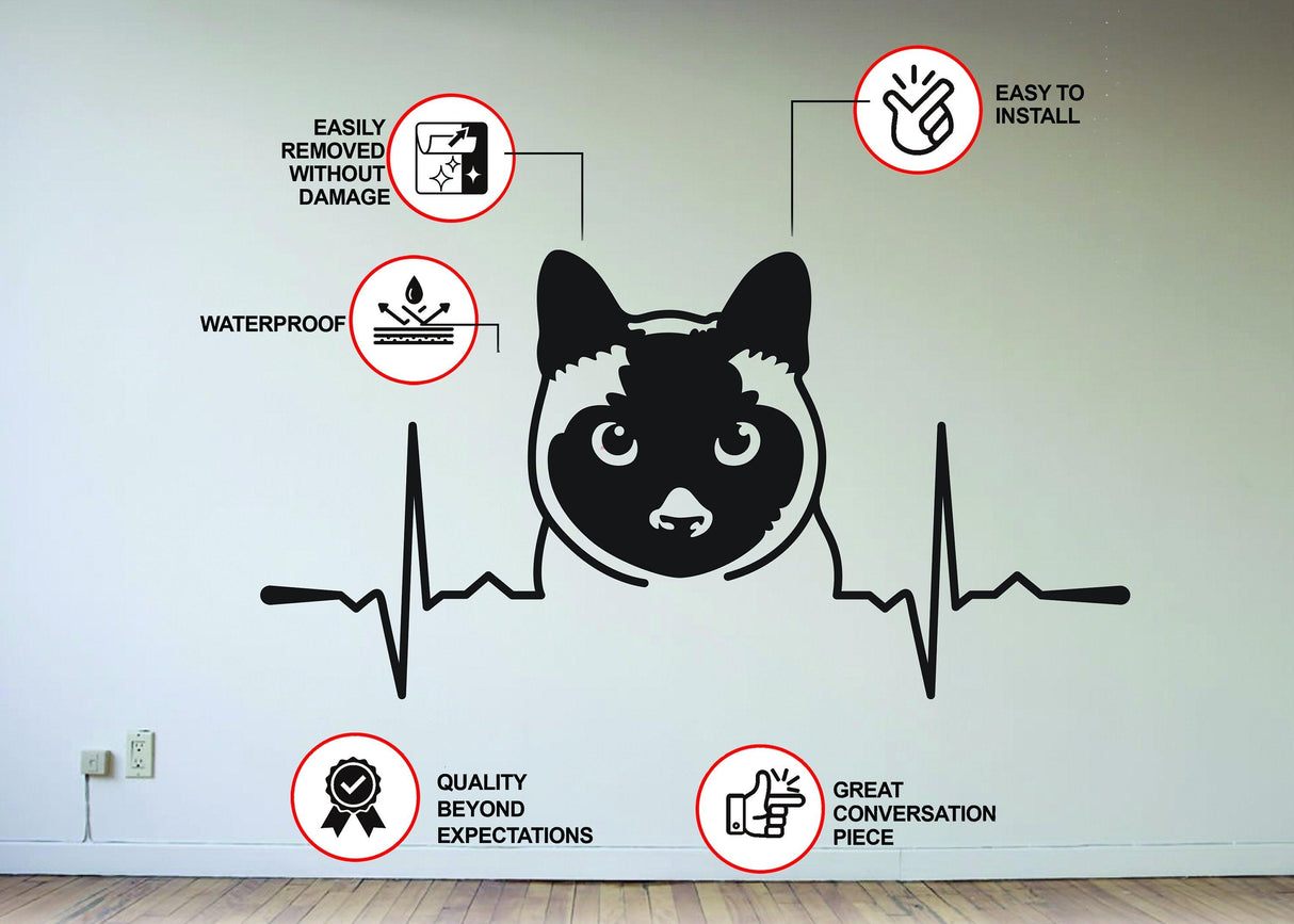 Siamese cat wall sticker with benefits; easily removable, waterproof, easy to install, quality decor