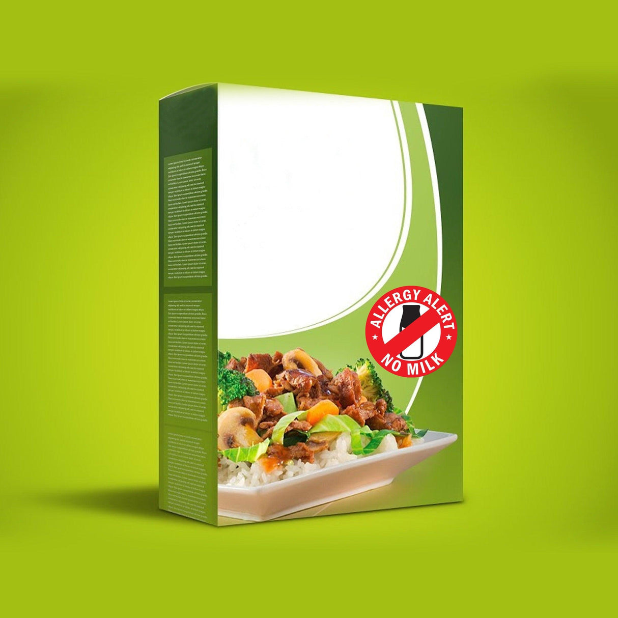 No Milk Allergy Alert Sticker on food packaging for safety awareness and allergy prevention.